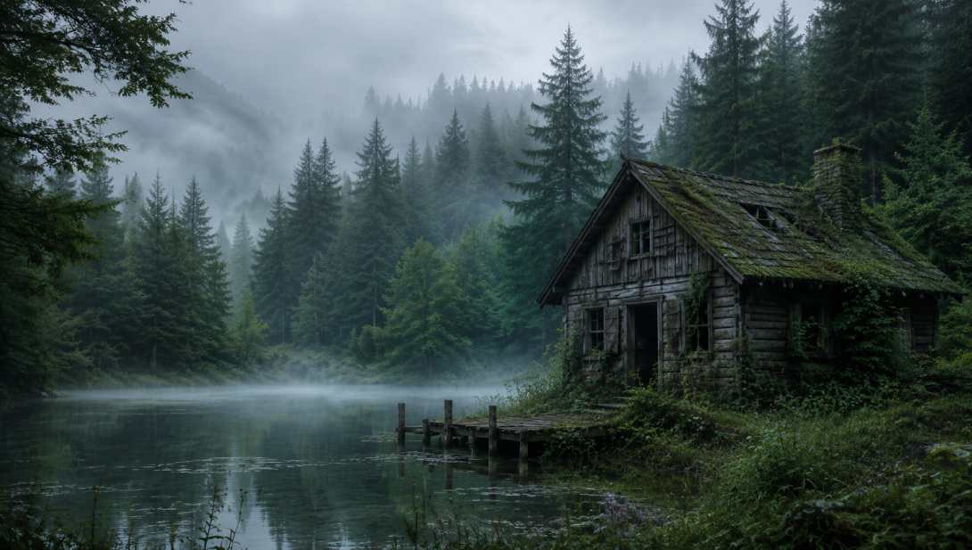 自然 景观 树木 森林 雾 湖泊 水 小屋 废弃 4K壁纸 - 唯爱图库