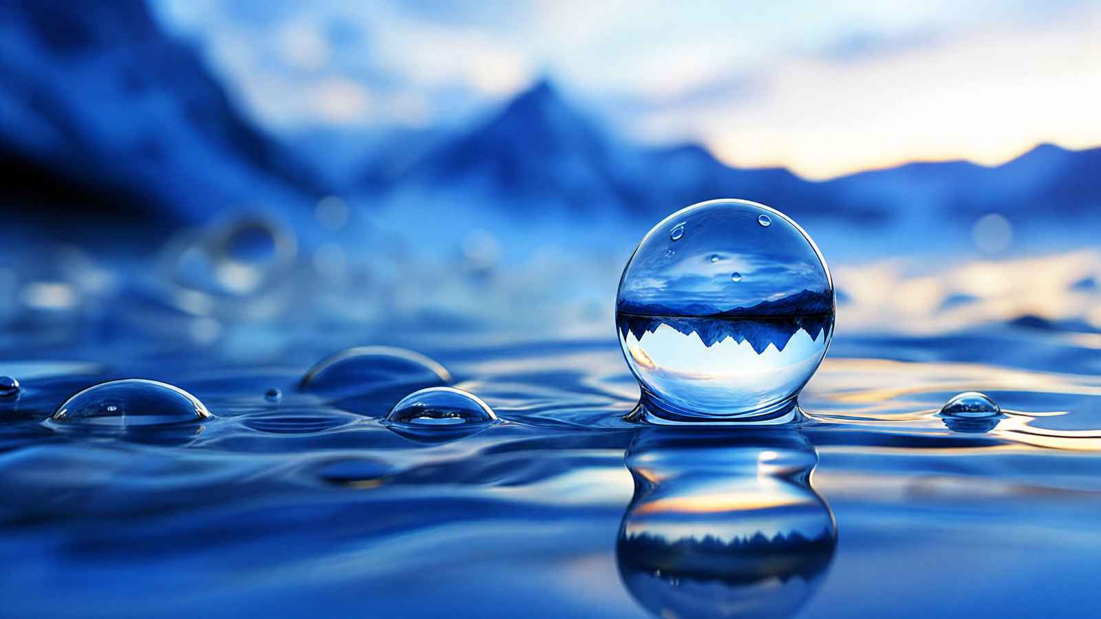 景观 水滴 抽象 反射 微景观 蓝色 4K壁纸 - 唯爱图库