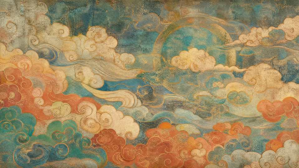 祥云纹样 壁画质感 复古肌理 国风古韵 4K 壁纸 - 唯爱图库
