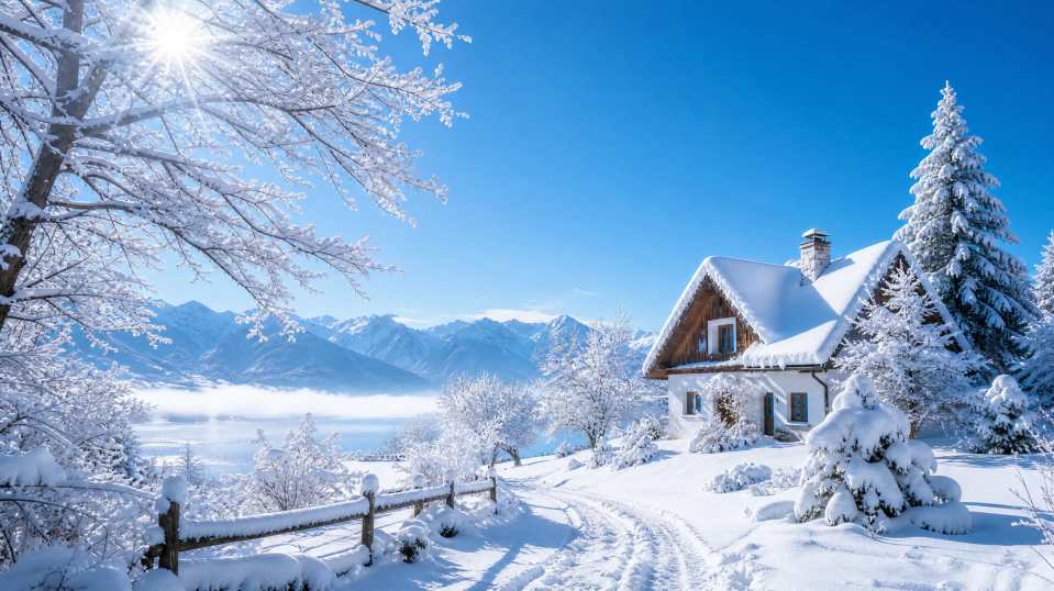 冬日雪后初晴 蓝天白雪 万物明亮 清透治愈 4K壁纸 - 唯爱图库