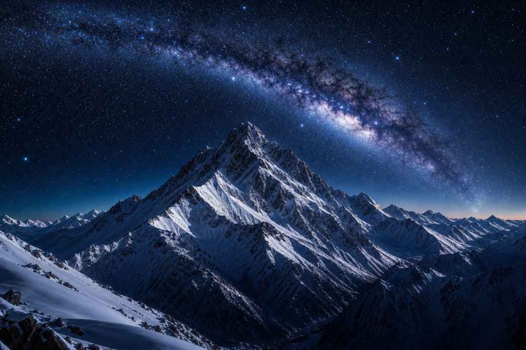 雪山星空 雪山顶峰 银河璀璨 震撼冬夜 4K壁纸 - 唯爱图库