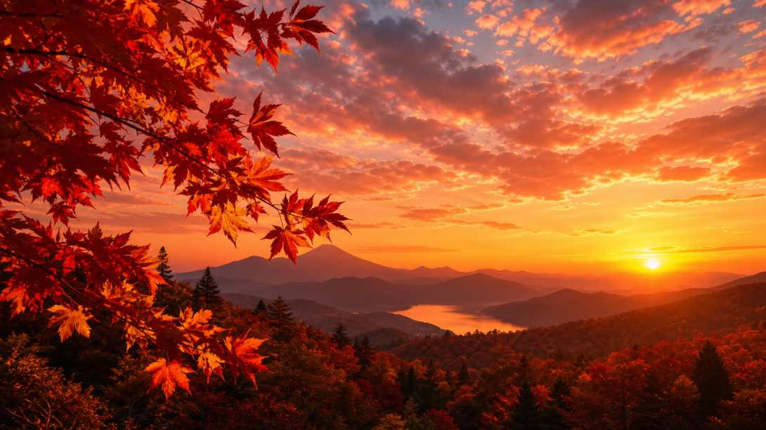 枫叶与秋日夕阳 枫林剪影 晚霞满天 唯美秋暮 4K壁纸 - 唯爱图库