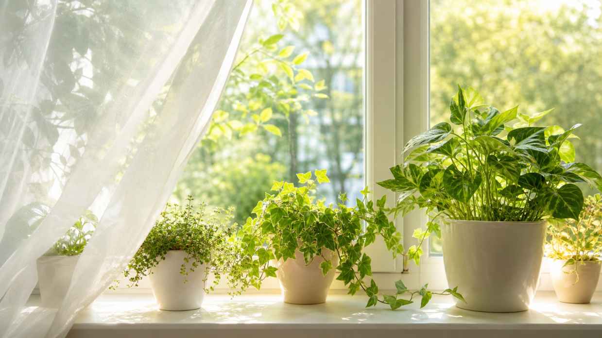 夏日窗台 白色窗帘 绿植盆栽 阳光透入 清新治愈 4K壁纸 - 唯爱图库