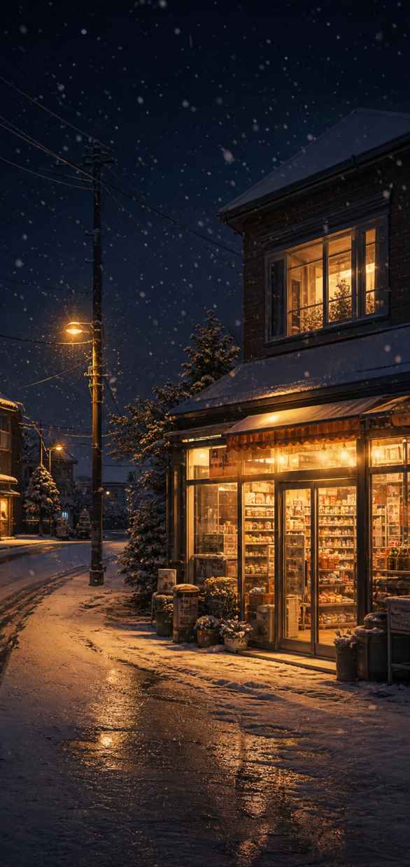 雪夜便利店 街角便利店 暖光飘雪 治愈冬夜 4K壁纸 - 唯爱图库