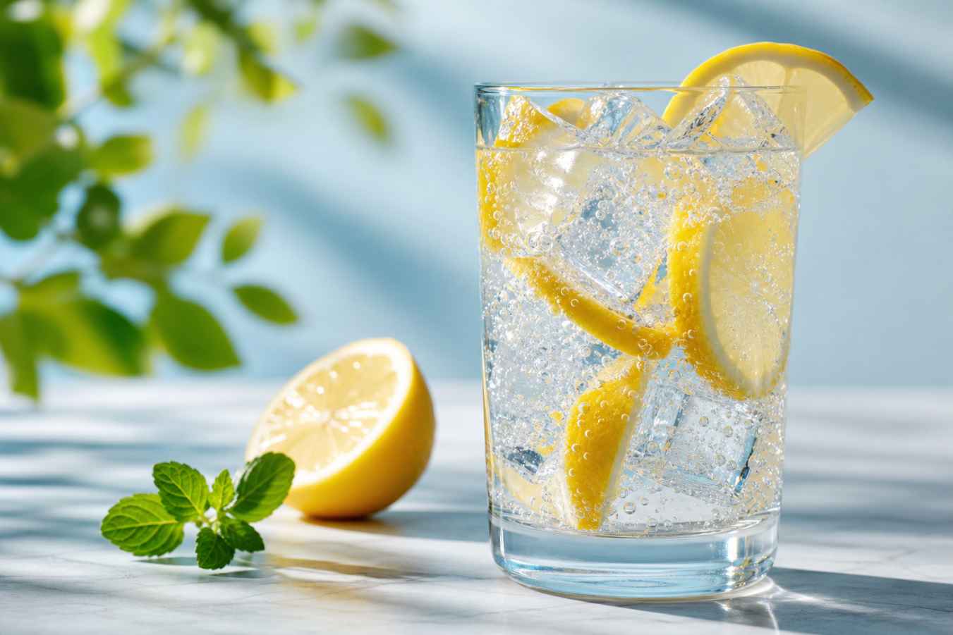 夏日汽水 冰块气泡 柠檬片 透明杯壁 清新夏日 4K壁纸 - 唯爱图库