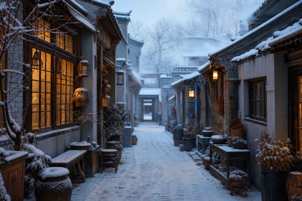 雪中小巷人家 巷口人家 门檐积雪 烟火冬日 4K壁纸 - 唯爱图库