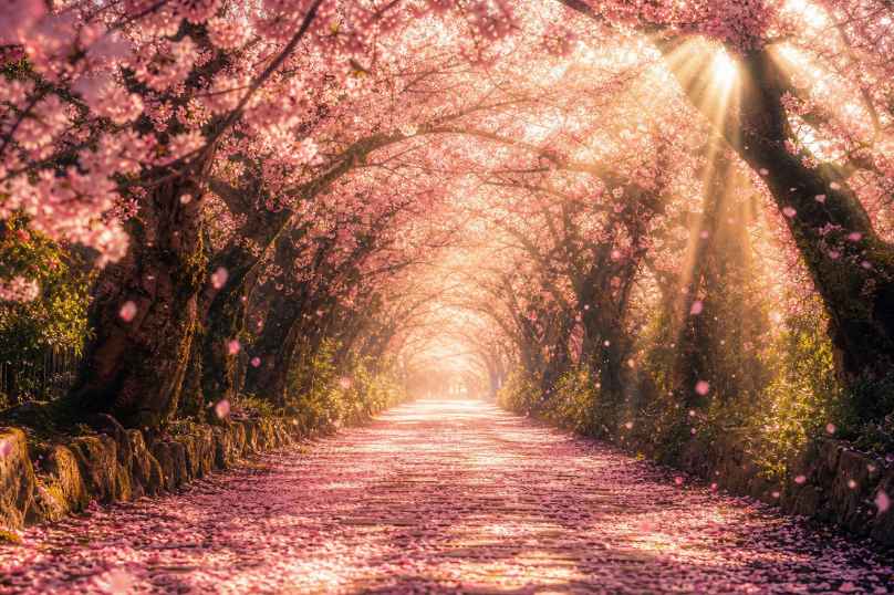 樱花隧道 花枝拱廊 阳光穿透 梦幻花路 4K壁纸 - 唯爱图库