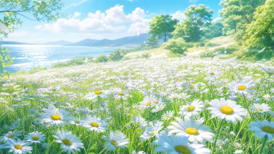 洋甘菊花海 清新小白花 阳光草地 治愈系春日 4K壁纸 - 唯爱图库