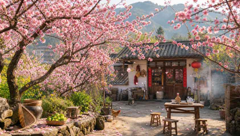 桃花院落 农家小院 桃花满树 烟火春日 4K壁纸 - 唯爱图库