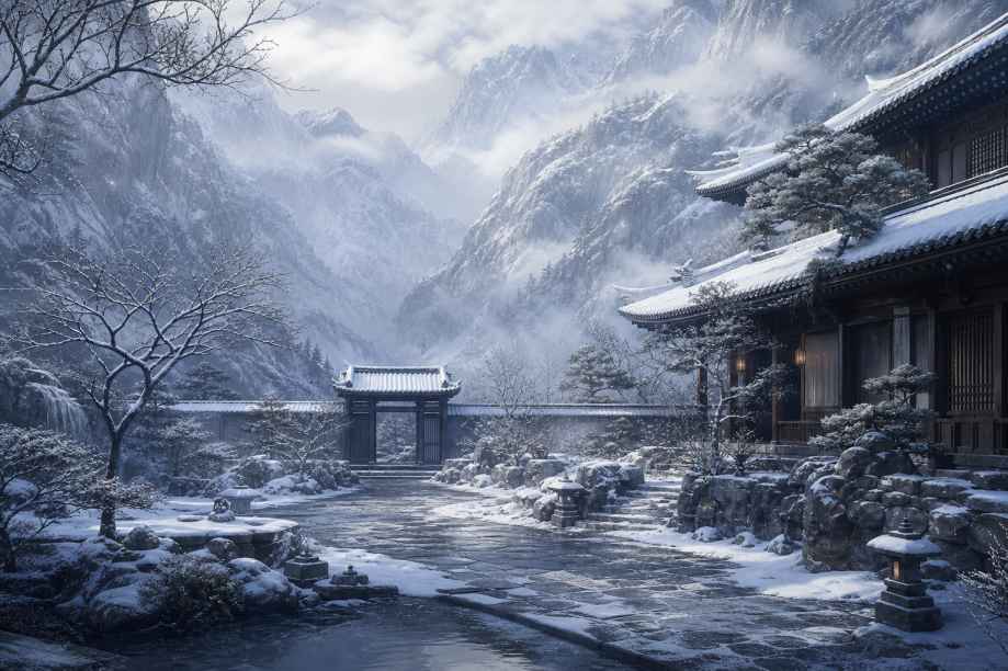 雪与山居 深山庭院 积雪覆盖 清寂冬日 4K壁纸 - 唯爱图库