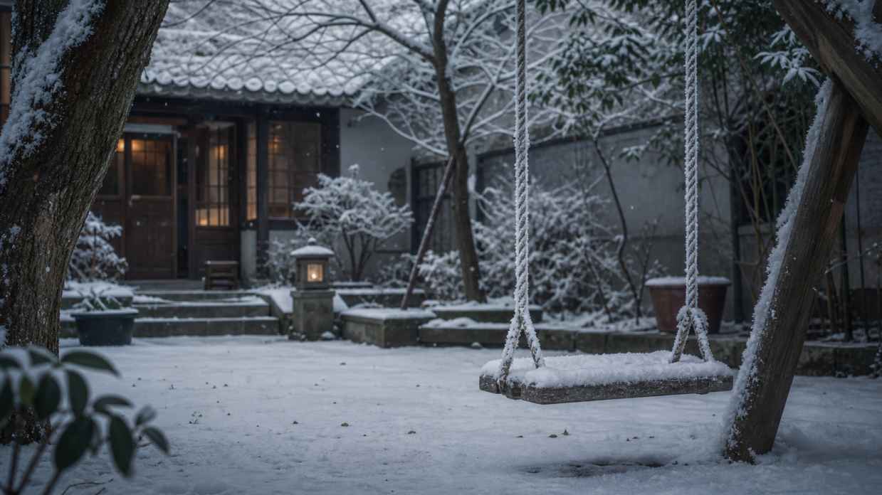 雪与秋千 庭院秋千 积雪绳上 静谧冬日 4K壁纸 - 唯爱图库