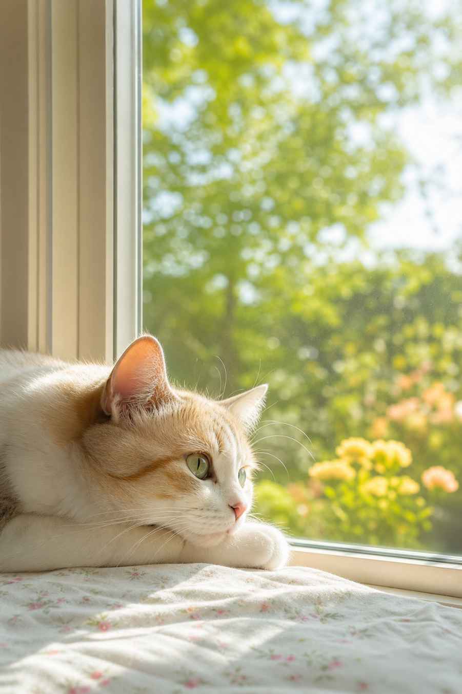 夏日猫与阳光 猫咪趴在窗边 光影柔和 清新治愈 4K壁纸 - 唯爱图库