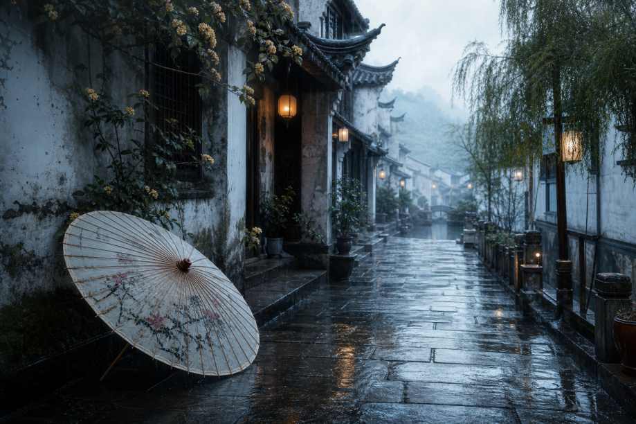 油纸伞 青石板 雨巷深深 温婉江南 古风意境 4K 壁纸 - 唯爱图库