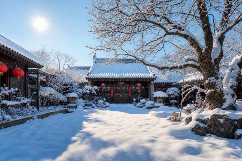 冬日暖阳庭院 庭院积雪 暖阳高照 闲逸冬日 4K壁纸 - 唯爱图库