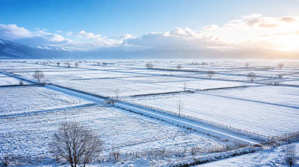 雪后田野 田野积雪 阡陌分明 开阔冬景 4K壁纸 - 唯爱图库