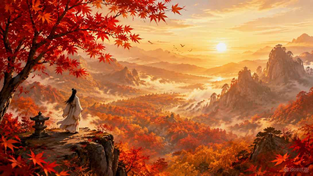 秋山红叶 层林尽染 登高望远 国风秋意 4K 壁纸 - 唯爱图库